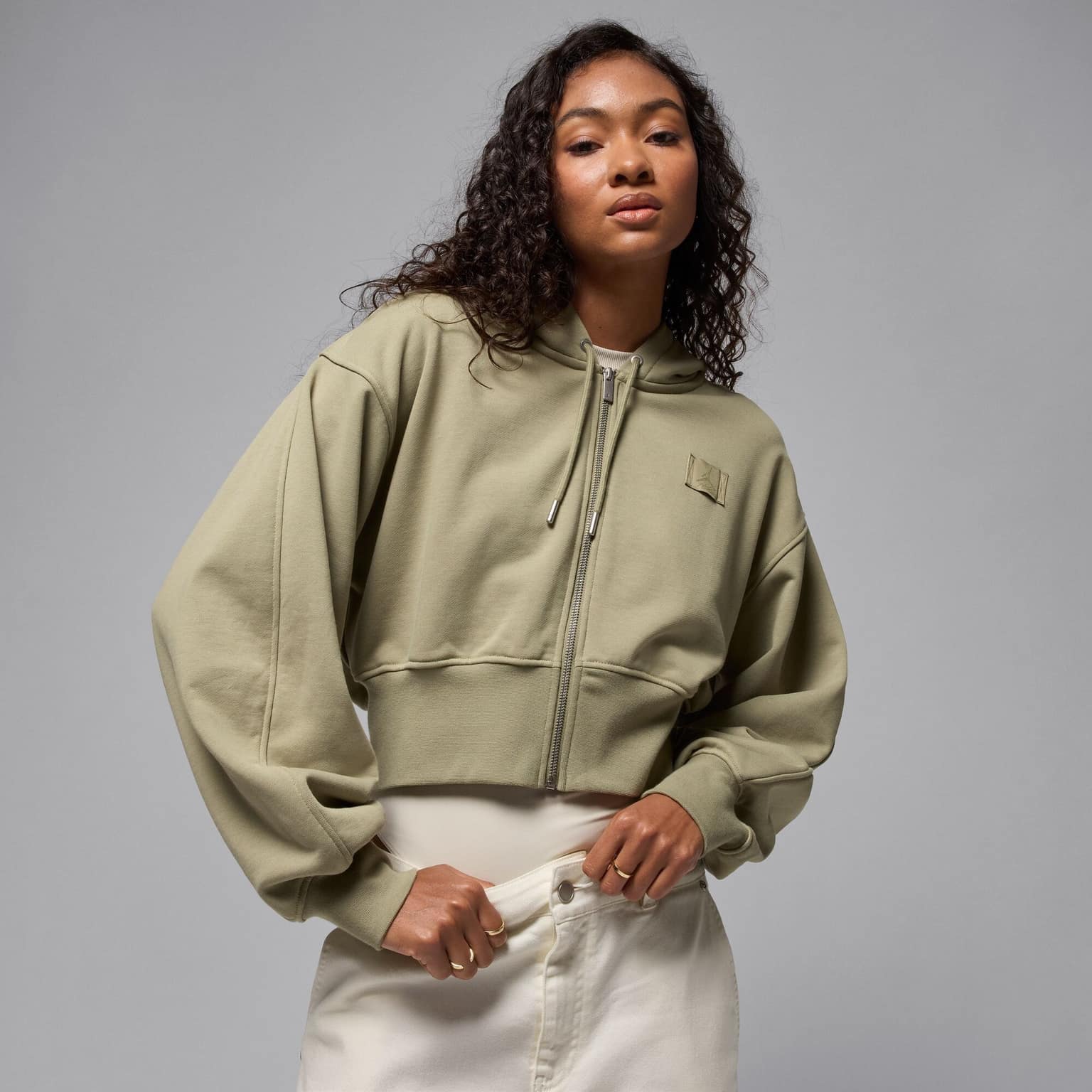 Jordan Flight Fleece Cropped Satin-Lined Hoodie
